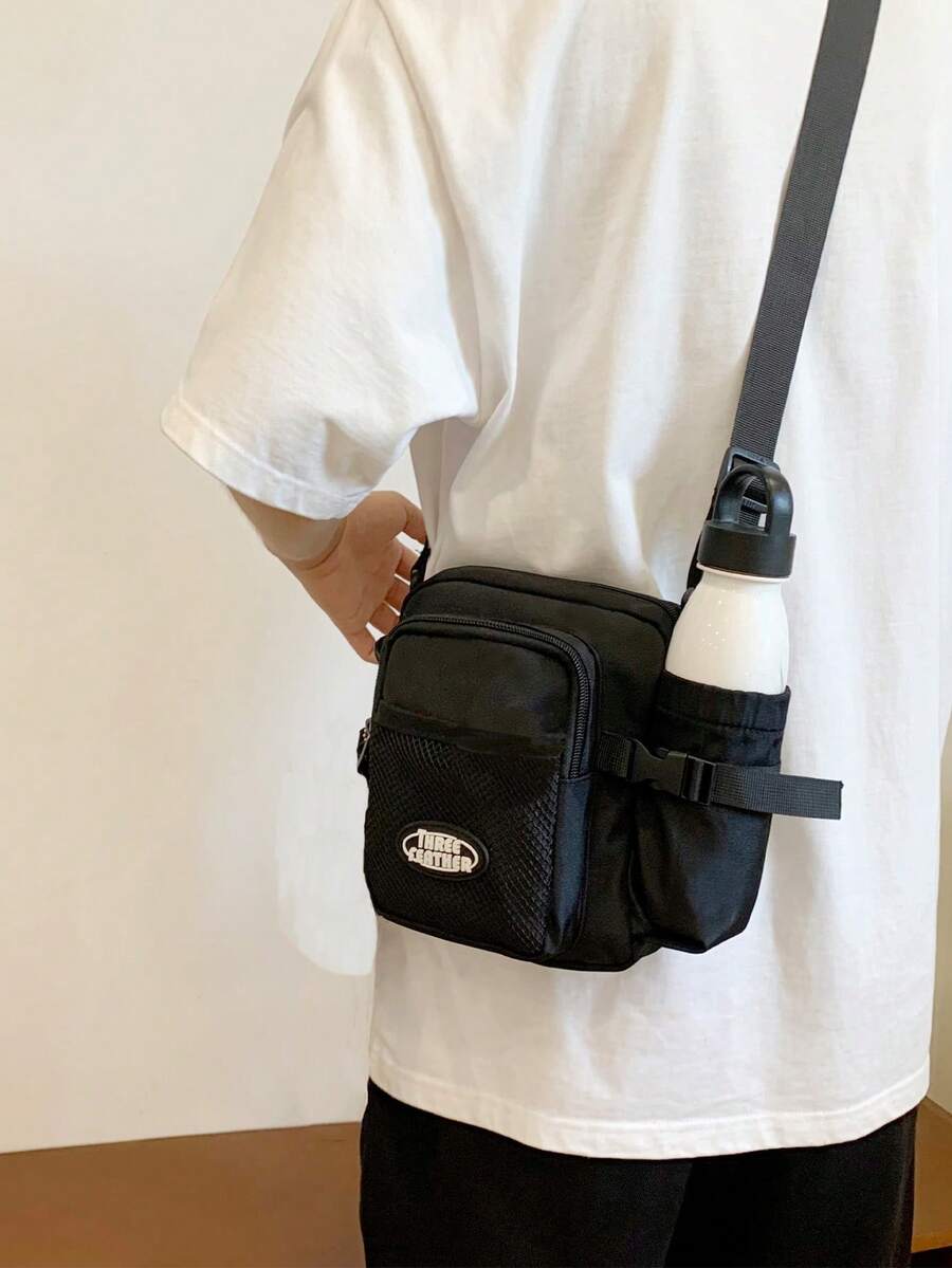 1pc Men's Shoulder Bag Shoulder Bag Shoulder Strap Adjustable Zipper Portable Black Solid Color Polyester Simple Leisure Fashion Travel To Work Travel Business School Student Men's Shoulder Bag Canvas Tote Bag Camera Bag Side Bag Pouch Festival Phone Bag - Black - View 1