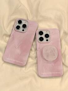 Minimalist Pink Marble Pattern Phone Case With Holder, Compatible With IPhone 14 Pro Max, IPhone 13, IPhone 14 Pro, Luxury, Shock-Proof, Silicone Full Coverage Waterproof Anti-Fall Scratch Resistant - Pink - View 4