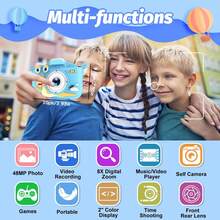 儿童相机，64G TF 卡和读卡器，前后双摄像头，1080P 高清视频，48 MP，多功能相机，带视频、游戏、音乐、男孩/女孩延时摄影功能。