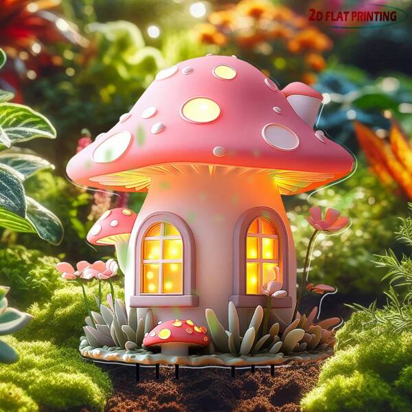 Enchanted Mushroom Cottage Light No-Electricity Fairy Stake|Glowing Windows Garden Decor|Halloween To Christmas Magic (Boho Harvest/UK Weatherproof)