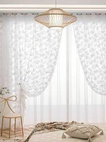 1 件 140 厘米 * 160 厘米浪漫白色花卉蕾丝窗帘，优雅的索环设计，适用于客厅、卧室或餐厅装饰，涤纶面料，可机洗，四季皆宜，卧室装饰 | 绣花窗帘 | 涤纶面料，客厅窗帘