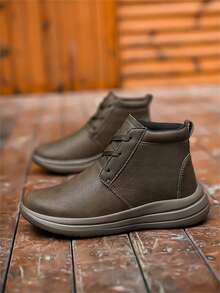 防水二层皮男士靴子柔软舒适运动踝靴加大码39-48高帮运动鞋男式缓冲靴 - 卡其色 - 查看 4