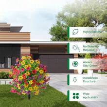 NKEN 1 buchet artificial cu violete, cu țepi de pământ (opțiuni multicolore), mătase artificială cu violet și verdeață, aspect real, plantă simulată pentru verandă, casă, terasă interioară, balcon, curte, aranjament floral introdus în pământ.