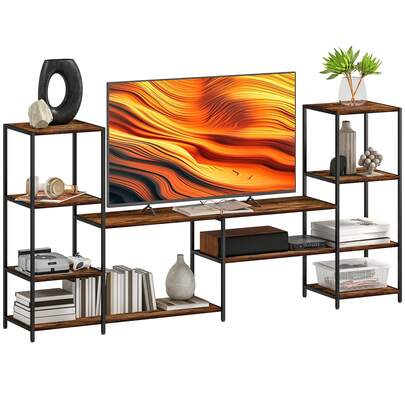 HOMCOM TV Unit For TVs Up To 55 Inches, Industrial TV Stand With Storage Shelves, Entertainment Centre For Living Room, Bedroom
