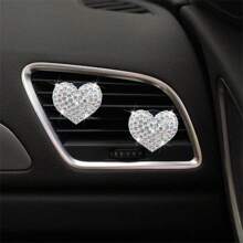 2pcs White/Rad/Pink/Black Rhinestone Heart Shaped Car Air Vent Clips Decoration