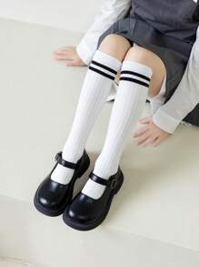 2 Pairs Kids Socks With Stripe Pattern, Seamless Long Tube Design, Suitable For 3-12 Years Old Boys & Girls, Great For Daily Wear And School Use