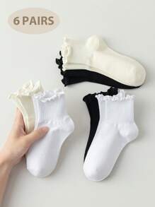 6 Pairs Black & White Casual - Sports Socks, Women Sports & Casual Ankle Socks For Running, Fitness