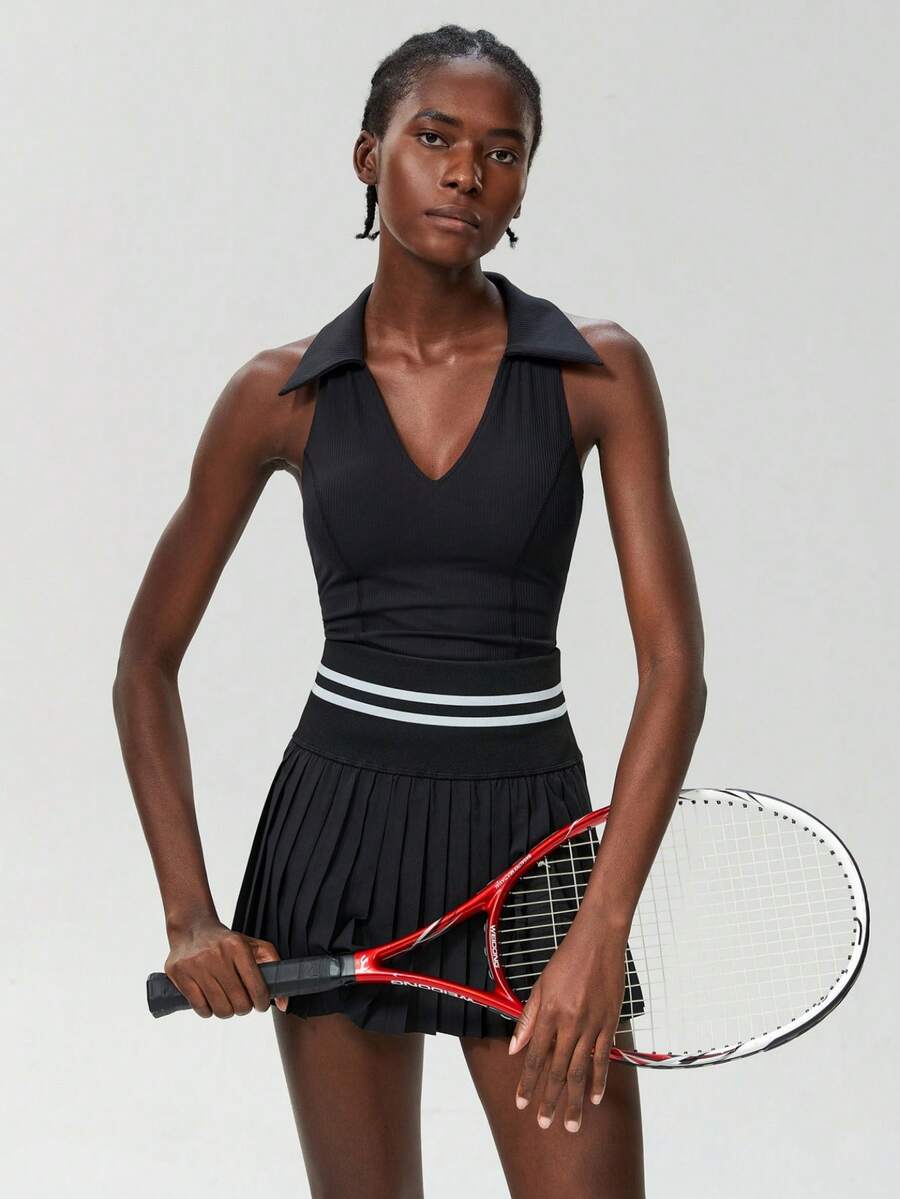 Four Season Women's Sports Tennis Golf Dress Yoga Set Solid Color Sleeveless Top And Mini Skirt Tennis Skirt Set, Suitable For Sports, Daily Life, Tennis Breathable Quick Drying Shorts Sportswear, Indoor Sportswear, Fitness Clothing, Comfort Clothing, Women's Dress Sportswear Set