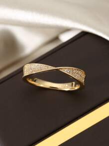 1 anillo dorado de circonitas cúbicas de doble fila para mujer, para uso diario.