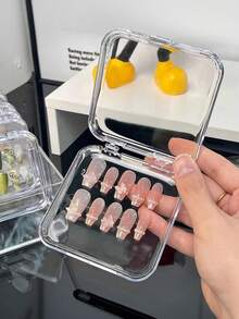 10/1pc方形透明防尘指甲收纳盒，透明亚克力指甲配件，手链首饰收纳展示盒，高档透明展示收纳便携盒，多功能大容量指甲收纳盒 - 無色 - 查看 4