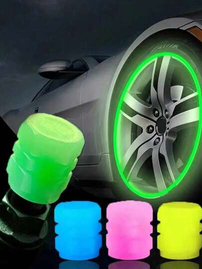 4pcs Luminous Valve Covers, Fluorescent Luminous Decorative Car, Motorcycle And Bicycle Wheel Hubs, Valve Stem Caps, Automotive Products, Car Luminous Tire Valve Stem Caps, Motorcycle And Bicycle Wheel Nozzles, Luminous Fluorescent Decorative Tire Valve Stem Caps, Luminous Valve Stem Caps, Ultra-Bright Reflective Valve Core Covers For Vehicle, Electric Vehicle, Motorcycle, Bicycle And Truck Tires
