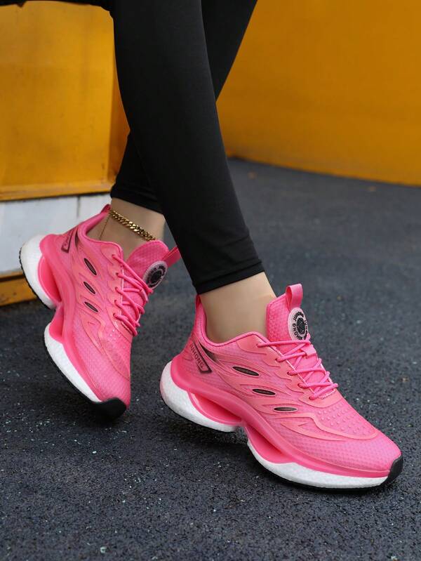 Women Plus Size 36-45 Sports Shoes - Lightweight, Breathable Mesh Running Shoes With Shock Absorption, Non-Slip Outsole, Suitable For Spring And Summer, Lace-Up Uppers, Available In Black/Blue, White, Pink, Fuchsia, Orange, Ladies Outdoor Casual Sports Shoes