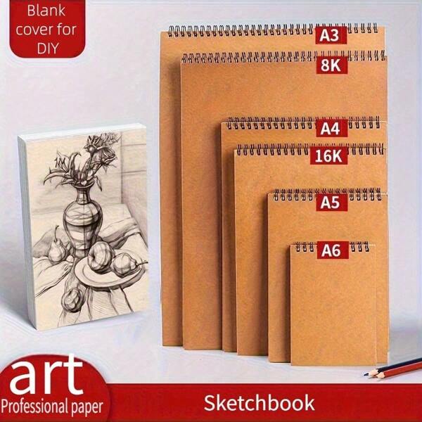 1 Stück tragbares A4/A5/8K Ringheftordner Skizzenbuch, dickes Spiralnotizbuch mit 30 Seiten, geeignet zum Skizzieren, Zeichnen und Malen Outdoor