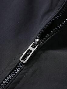 Winter Plus Size Men's Sports Jacket, High Quality Solid Color Casual Baseball Jacket, Windbreaker Coat For Men, Autumn/Winter - Black - View 3