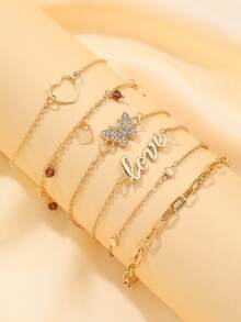 3/6/22pcs Boho Chic Cross, Butterfly, Heart, Shell, Fish Tail, Devil's Eye, Beaded Anklet Set For Women, Summer Beach/Party/Daily Wear