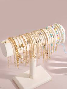 3/6/22pcs Boho Chic Cross, Butterfly, Heart, Shell, Fish Tail, Devil's Eye, Beaded Anklet Set For Women, Summer Beach/Party/Daily Wear