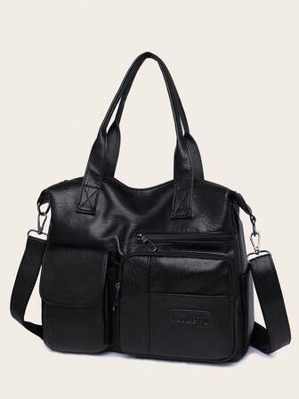 时尚纯色软皮女士单肩包，休闲简约大容量校园手提包日常通勤包，复古斜挎包，大号流浪汉包，工作包，女士邮差包，多口袋挎包，节日礼物，适合购物、钱包、购物、年轻女性、大学生、新人、白领人士。非常适合办公室、大学、工作、商务、通勤、户外活动、旅行和郊游