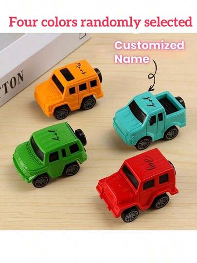 4 piezas de mini coches de carreras todoterreno personalizables con diseños de dibujos animados, 4 colores aleatorios, modelos de coches de juguete lindos, regalos de coches, premios escolares, recuerdos de fiesta, adornos decorativos, regalos conmemorativos personalizables