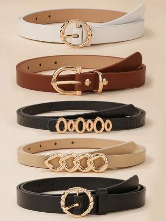 5pcs/Set Women's Jeans/Dresses Decorative Chain Belt With Circular Buckle, Black & White Color, Suitable For Daily Wear Summer, School Fall, Autumn, Halloween