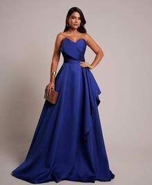 PRINCESS STRAP-OFF PARTY DRESS. Elegant Conservative / Modest PET Appliques - Blue - View 1