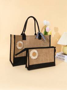 3 Stücke personalisierte Brautjungfern Taschen & Anhänger, Jutetaschen, Brautjungfern Geschenktaschen, Junggesellinnenabschied Taschen, Strandtasche, Geschenktüten, Bridal-Shower Tasche, Monogramm Strandtasche, ideale Geschenke für ihre Freunde, Frauen, Berufsanfänger & Büroarbeiter zu Jahrestagen, für Feiertage, große Strandtasche, ideale Geschenke für sie, Frauen, modischer Sonnenblendenhut aus Wellsonnenhut-Stroh