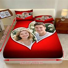 3pcs Couple Photo Print Bedspread Sheet Set, Mattress Protector (1 Bedspread + 2 Pillowcases, Pillowcases Not Included), Can Be Customized With Your Photo, Soft And Comfortable Bedding Set, Suitable For Family Bedrooms, Guest Rooms, Suitable For All Seasons, Personalized Home Decoration
