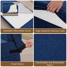 Convertible Folding Sofa Bed Sofa Living Room Sofa Small Corduroy Sofa Bed Leisure Chair Foldable Memory Foam Floor Bed Suitable For Bedroom RV Dormitory Office With Pillow Corduroy Gray Single - 海軍藍 - 查看 6