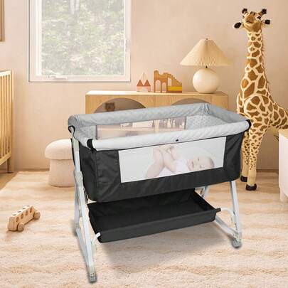 Cuna para bebé Cododo 2 en 1 con ruedas, cama ajustable para recién nacidos hasta 24 meses, ajuste de altura de 6 posiciones, 95*50*98-110cm, ruedas plegables