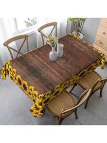 1 Miếng Hoa Hướng dương Và Nâu Gỗ In Polyester Chất xơ Khăn trải bàn Cho đám cưới , Trong nhà/Ngoài trời , Nhà hàng , Buổi tiệc , Dã ngoại , Nông thôn Phong cách Bìa bảng - màu nâu - Xem 3