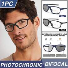 1 Stück lässige photochromatische Lesebrille mit Bifokallinse, mit doppelt verwendbarer Linse, die sich drinnen/draußen einfärbt, bequemer Wechsel zum Lesen, ausgestattet mit rutschfesten Bügeln, eine stilvolle & sportliche photochromatische Bifokalbrille