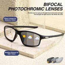 1 Stück lässige photochromatische Lesebrille mit Bifokallinse, mit doppelt verwendbarer Linse, die sich drinnen/draußen einfärbt, bequemer Wechsel zum Lesen, ausgestattet mit rutschfesten Bügeln, eine stilvolle & sportliche photochromatische Bifokalbrille