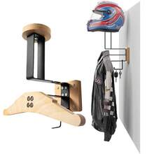 Wall Mounted Motorcycle Helmet Storage Rack, 2 Wood + Iron Wooden Equipment Organizer Police Equipment Solid Wood Hanger Coat RacksClothing Racks - Black - View 2