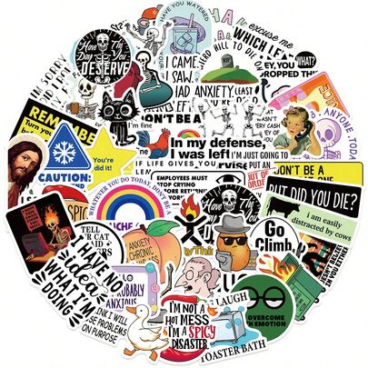 50Pcs Cartoon Snarky MEME Stickers Sarcastic Stickers Funny Work Stickers Funny Stickers For Adults Aesthetic Stickers Cartoon Graffiti Label Vinyl Waterproof Stickers For Laptop, Bumper, Skateboard, Water Bottles, Computer, Phone, School Supplies, Back To School