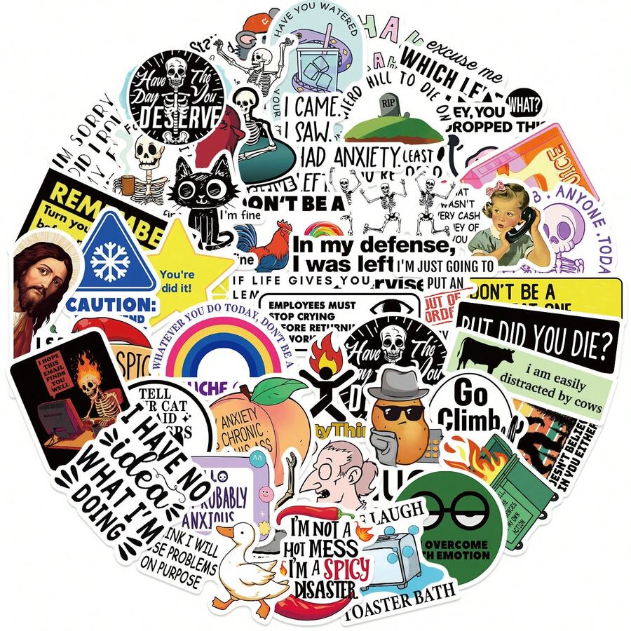50 Piezas de Pegatinas de Meme Sarcástico de Dibujos Animados, Pegatinas Divertidas para Adultos, Pegatinas Estéticas de Graffiti de Dibujos Animados, Pegatinas Impermeables de Vinilo para Portátil, Parachoques, Monopatín, Botellas de Agua, Computadora, Teléfono, Útiles Escolares, Vuelta al Cole