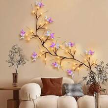 1pack 1.3m/51.18inch 30 LED Charming Willow Vine Branch Lights With Blue And Purple Butterfly USB Powered For Home Table Wall Holiday Indoor Party Wedding Patio Living Room Decoration