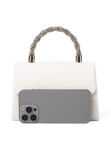 1pc Woven Pattern PU Material Clutch Bag, Embellished With Delicate Rhinestones, Suitable For Carrying By Hand/Wrist, Cross-Body, Applicable For Wedding, Party, Prom, Evening Events