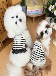 1pc New Striped Hollow-Out Pet Vest, Breathable Dog/Cat Harness With Leash Clip, Made Of Soft & Breathable Polyester, Suitable For Indoor And Outdoor Use For Small/Medium Dogs And Cats, Summer