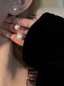 1 Pair Elegant Long Pearl Tassel Earrings, High-End Quality Personalized Pendant Earrings For Women, Suitable For Evening Dress, Dates, Wedding Parties, Holiday Gifts