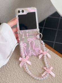 Süßer federiger rosa Bogen Klar Farbverlauf Glitzer Handyhülle kompatibel mit Samsung Galaxy Z Flip6 Z Flip3 Z Flip5 Z Flip 4 Rückseite mit Schleife Perlenkette
