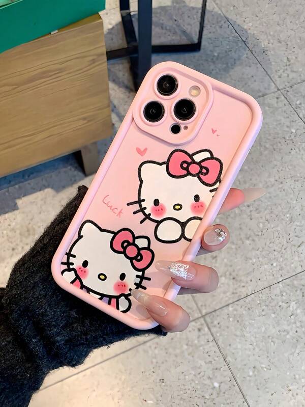 Sanrio 1pc Pink High Definition KT Cartoon Design Waterproof Anti-Drop Anti-Slip Soft Silicone Phone Case Cover Compatible With Apple 16/15/14/13/12/11 Pro Max/7/8 Plus And More