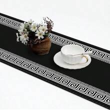 1/4/5/7 件几何希腊图案桌旗和餐垫套装，海军蓝和黑色可水洗桌面垫桌布，亚麻餐垫，适用于餐厅、派对、客厅、卧室、厨房、家居装饰，复古风格，双色，纯色，优雅印花，防滑耐热易清洁，理想的礼物，多功能，柔软可折叠，中式风格 - 彩色 - 查看 14