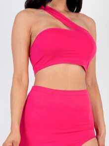 2pcs Solid Color One Shoulder Crop Top And Side Split Thigh Midi Skirt Sets For Women, 2 Pieces Summer Outfits Sets, Casual, Sexy - Innuendo - View 5