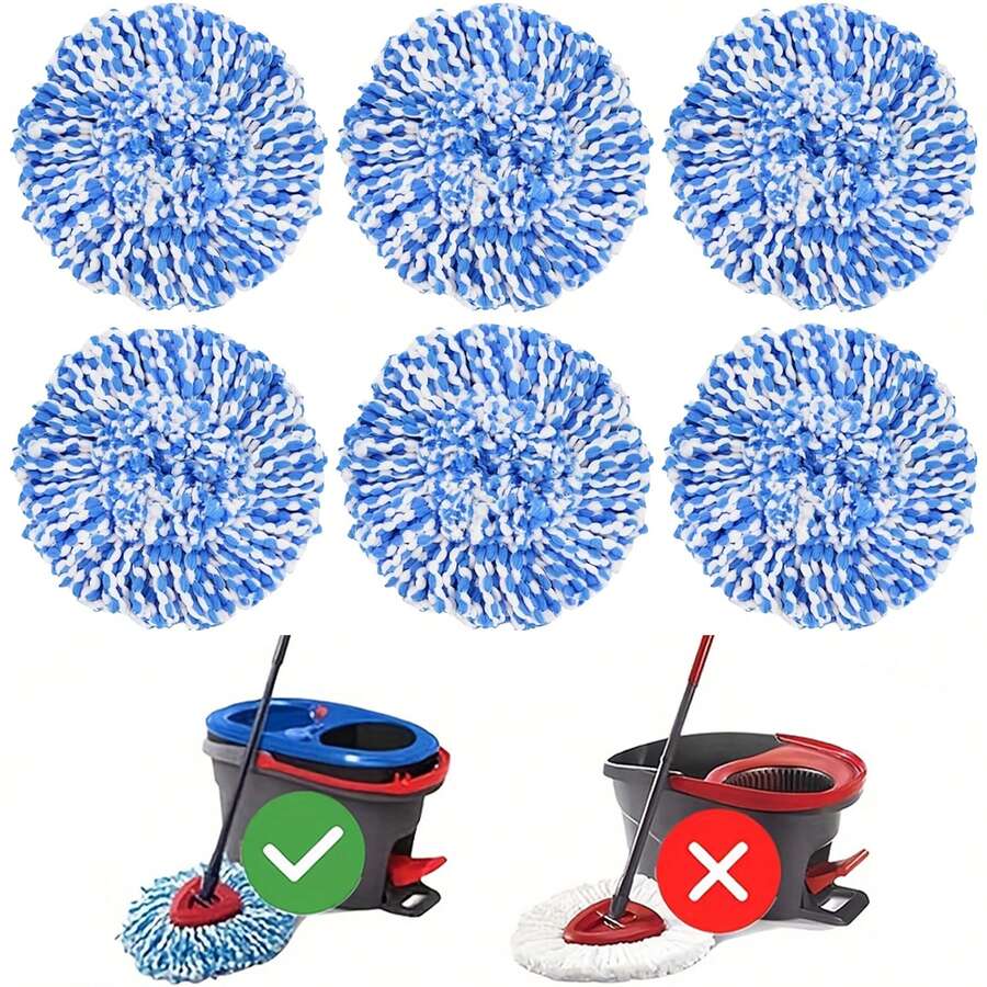 6 Pack Mop Replacement Heads For O-Cedar RinseClean Spin Mop, Microfiber Spin Mop Refills, Easy Cleaning Mop Head Replacement Refill - Blue and White - View 1