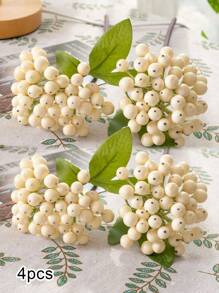 2/4pcs Artificial Berry Stem Fruit Pseudoplastic Berry Plant Holly Fruit Artificial Berry Stem Flower Spray Berry, Lifelike Green Berry With Stem Valentine's Day Simulation Flower, Used For Holly Christmas Holiday And Home Decoration DIY Berry Tree Trunk Home Kitchen Party Centerpiece Decoration Garland Decoration, Artificial Flower Plastic Back To School Room Decor School Supplies