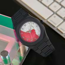 1 pieza Reloj de pulsera de cuarzo clásico y creativo para hombre, de estilo casual de negocios en azul, negro y rosa, con diseño de números arábigos y dibujos animados, adecuado para la oficina, deportes, cumpleaños, regalo para días festivos