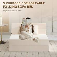 Convertible Folding Sofa Bed Sofa Living Room Sofa Small Corduroy Sofa Bed Leisure Chair Foldable Memory Foam Floor Bed Suitable For Bedroom RV Dormitory Office With Pillow Corduroy Gray Single - Da lộn màu be - Xem 7