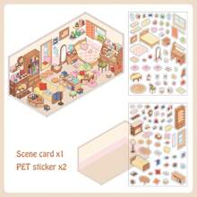 PET2.5D Landscape Sticker Little Corner Series Cartoon Miniature House Children's Fun Collage, School Supplies,Back To School