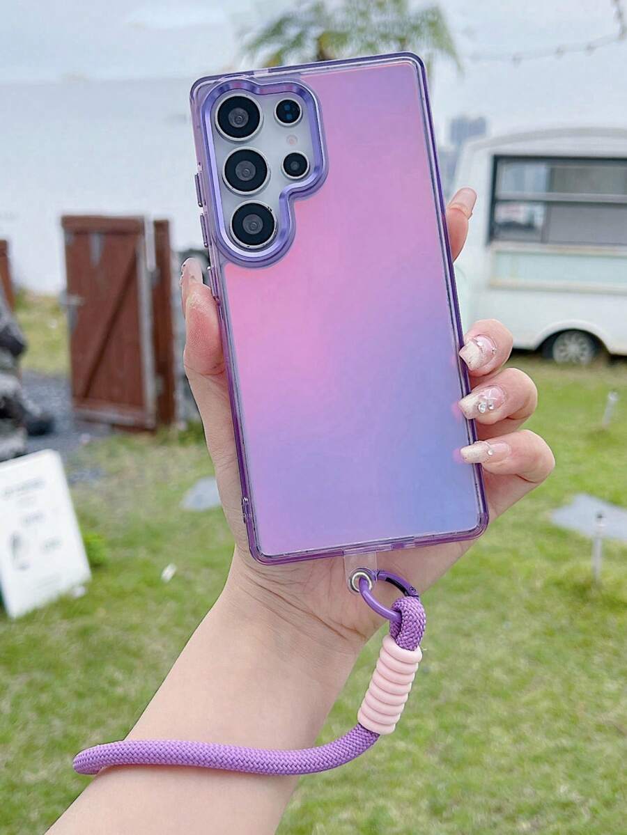 奢华激光磨砂光泽渐变色手机壳适用于三星 Galaxy S25 S24 S23 S22 Ultra Plus S25 Edge A54 A55 A56 挂绳后盖礼物 - 紫色 - 查看 1