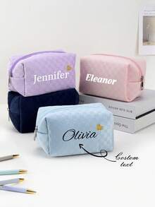 1 pieza Estuche de lápices a cuadros personalizado por transferencia térmica, estuche de lápices personalizado con texto personalizado - gran capacidad, bolsa de almacenamiento - perfecto para guardar útiles escolares, necesidades de oficina, multifuncional