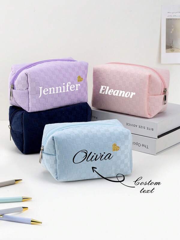 1 pieza Estuche de lápices a cuadros personalizado por transferencia térmica, estuche de lápices personalizado con texto personalizado - gran capacidad, bolsa de almacenamiento - perfecto para guardar útiles escolares, necesidades de oficina, multifuncional